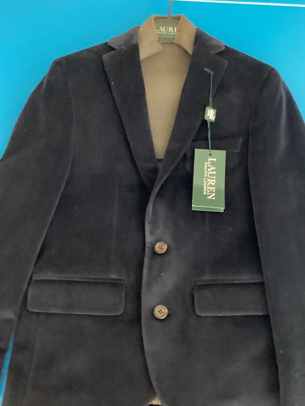 Lauren Ralph Lauren Blue Velvet Blazer Boys Size 10R Navy Button Church Wedding